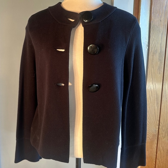 Talbots 3-Button Black Swing Cardigan Jacket, Cotton Knit Small Great Shape - Picture 1 of 8
